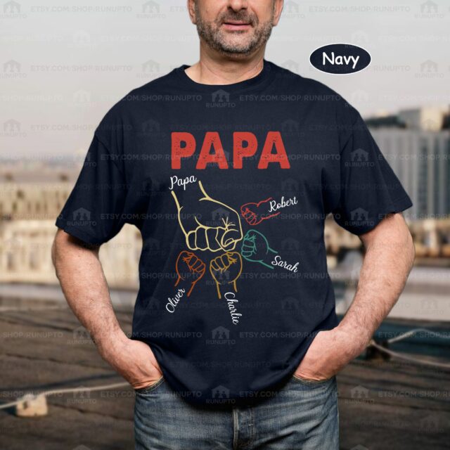 Custom Dad Raised Fist Bump Shirt – Grandpa & Papa Shirt with Grandkids’ Hands