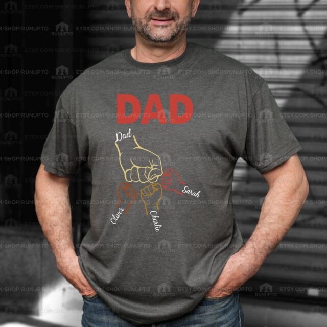 Custom Dad Raised Fist Bump Shirt – Grandpa & Papa Shirt with Grandkids’ Hands