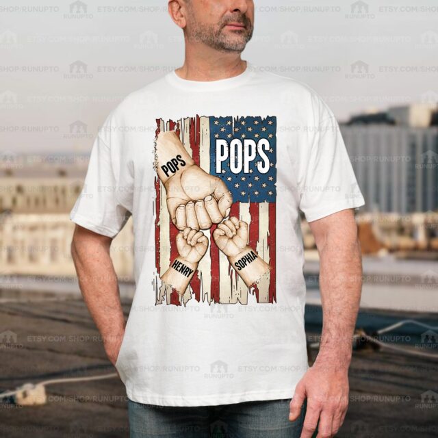 Personalized Papa Shirt – Fist Bump Grandpa Shirt with Custom Grandkids’ Names