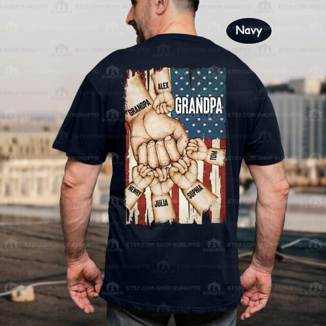 Personalized Papa Shirt – Fist Bump Grandpa Shirt with Custom Grandkids’ Names