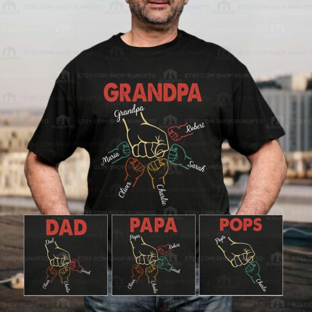 Custom Dad Raised Fist Bump Shirt – Grandpa & Papa Shirt with Grandkids’ Hands