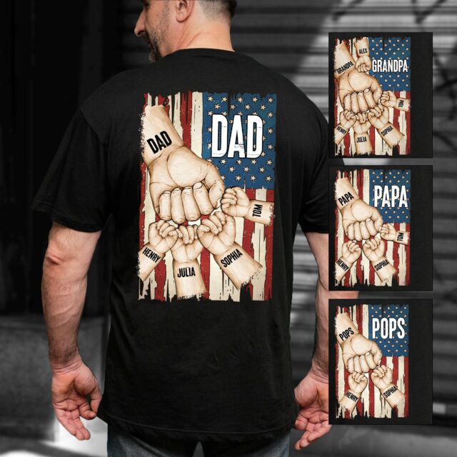 Personalized Papa Shirt – Fist Bump Grandpa Shirt with Custom Grandkids’ Names