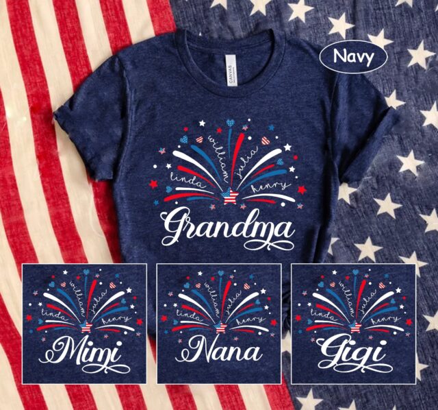 4th of July Grandma Shirt – Custom Nana Shirt with Grandkid Names, Patriotic Independence Day Shirt for Grandma