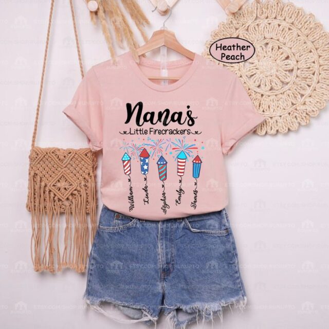 4th of July Grandma Shirt – Custom Nana Shirt with Grandkids, Patriotic Firecracker Design