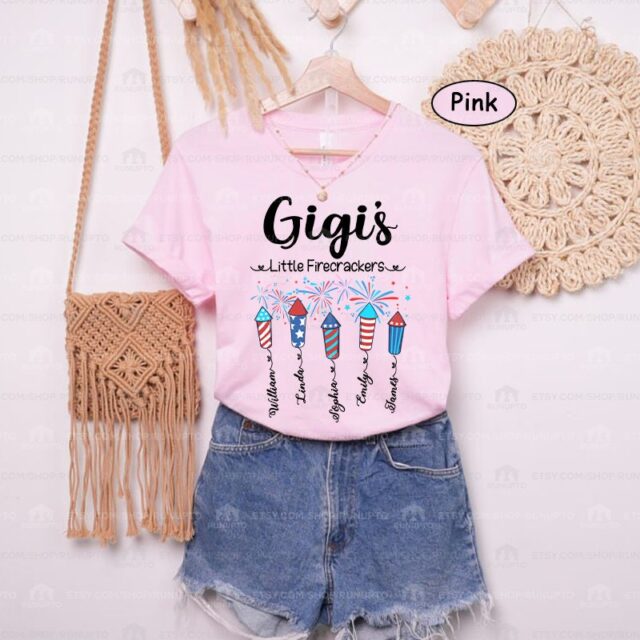 4th of July Grandma Shirt – Custom Nana Shirt with Grandkids, Patriotic Firecracker Design