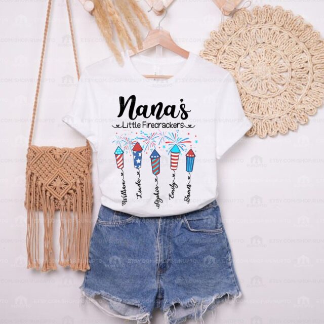 4th of July Grandma Shirt – Custom Nana Shirt with Grandkids, Patriotic Firecracker Design