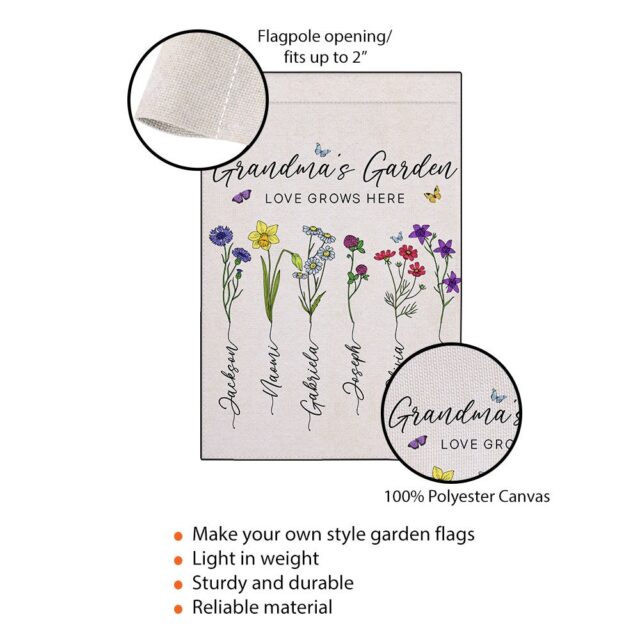 Personalized July 4th Garden Flag – Grandma’s Garden Flag with Birth Month Flowers