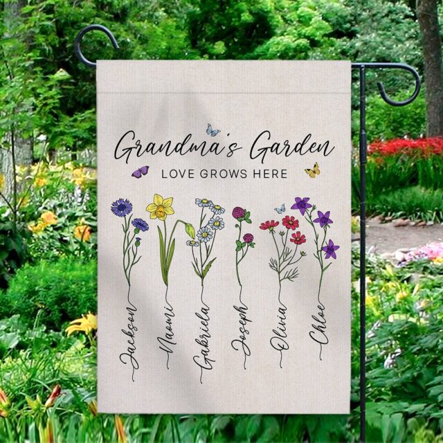 Personalized July 4th Garden Flag – Grandma’s Garden Flag with Birth Month Flowers