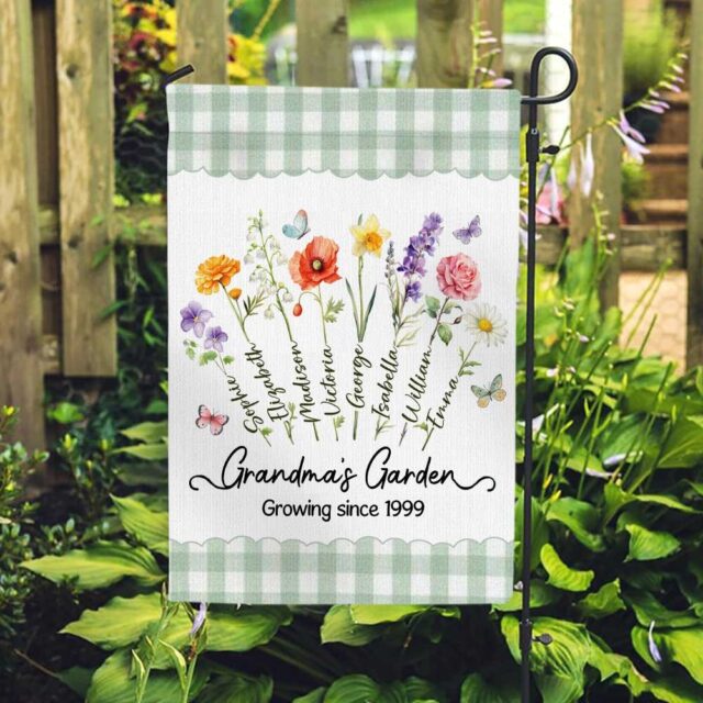 Grandmas Garden Flag Custom Birth Month Flower Flag with Names