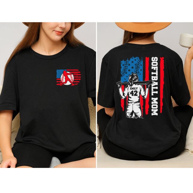4th of July Softball Dad Shirt, Softball Mom Shirt, Custom Name & Number Shirt