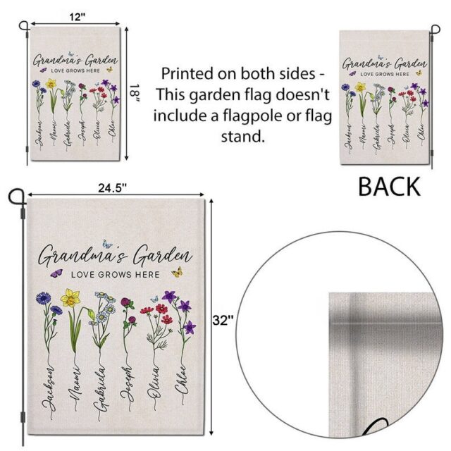Personalized July 4th Garden Flag – Grandma’s Garden Flag with Birth Month Flowers