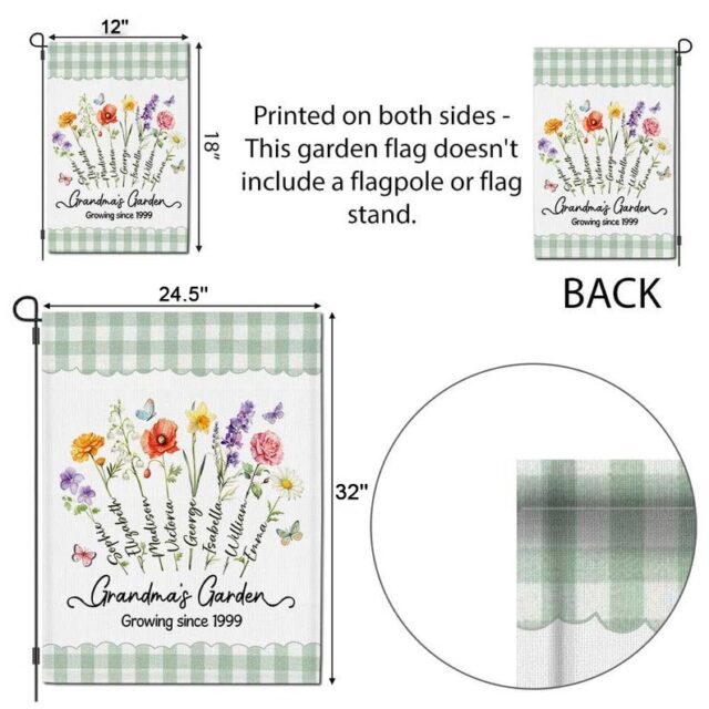 Grandmas Garden Flag Custom Birth Month Flower Flag with Names