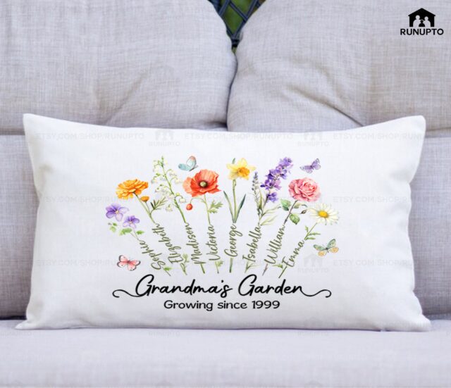 Custom Birth Month Flowers Grandma Pillow – Personalized Grandma’s Garden Gift