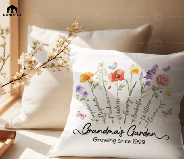 Custom Birth Month Flowers Grandma Pillow – Personalized Grandma’s Garden Gift