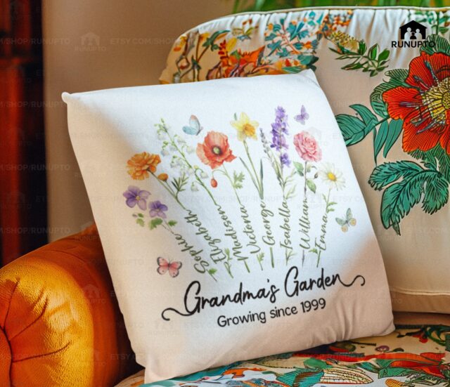 Custom Birth Month Flowers Grandma Pillow – Personalized Grandma’s Garden Gift