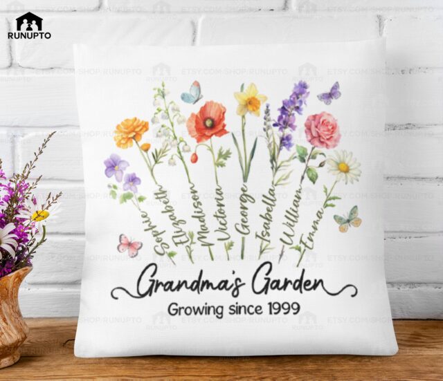 Custom Birth Month Flowers Grandma Pillow – Personalized Grandma’s Garden Gift