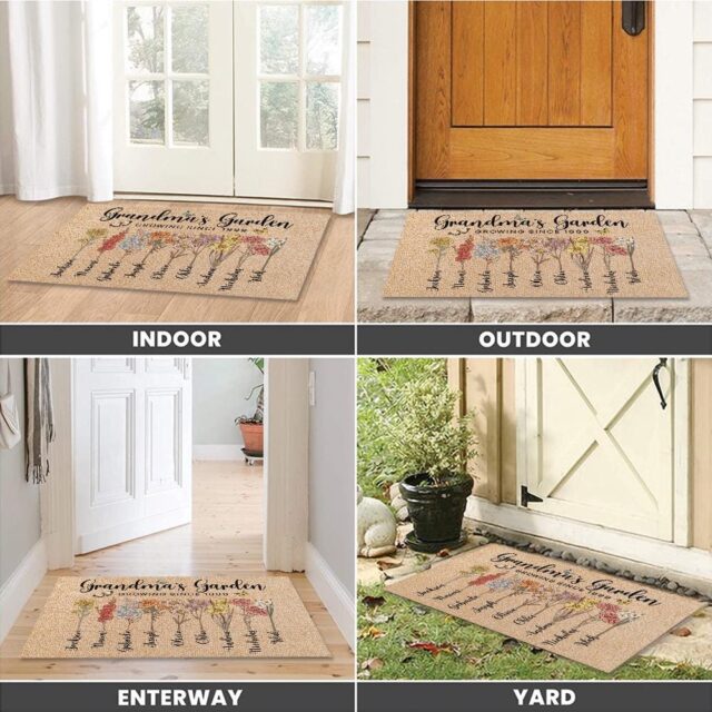 Custom Grandma’s Garden Doormat – Personalized Birth Month Flowers Doormat, Grandma & Grandkids Gift