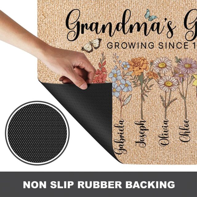 Custom Grandma’s Garden Doormat – Personalized Birth Month Flowers Doormat, Grandma & Grandkids Gift