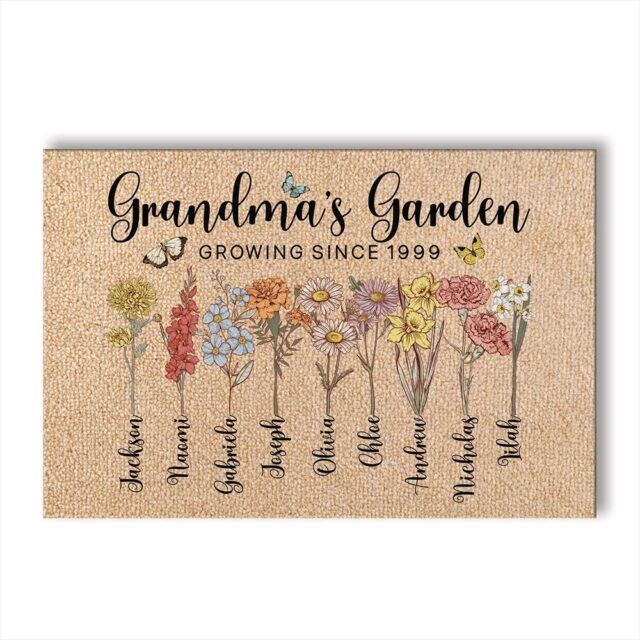 Custom Grandma’s Garden Doormat – Personalized Birth Month Flowers Doormat, Grandma & Grandkids Gift