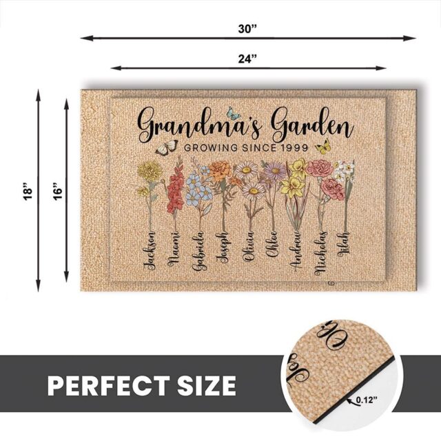 Custom Grandma’s Garden Doormat – Personalized Birth Month Flowers Doormat, Grandma & Grandkids Gift