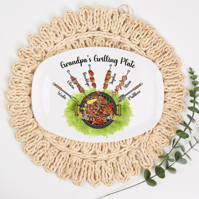 Custom Grandpa’s Grilling Platter BBQ Plate with Kids’ Names