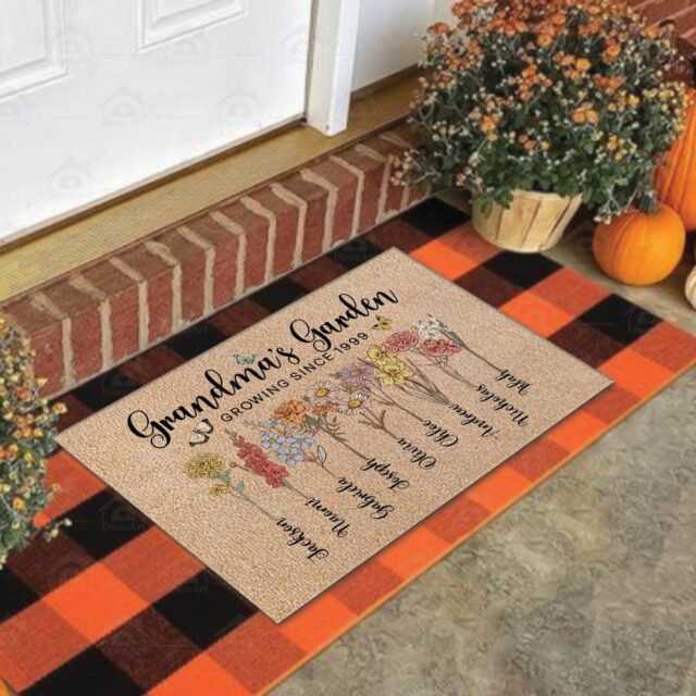 Custom Grandma’s Garden Doormat – Personalized Birth Month Flowers Doormat, Grandma & Grandkids Gift
