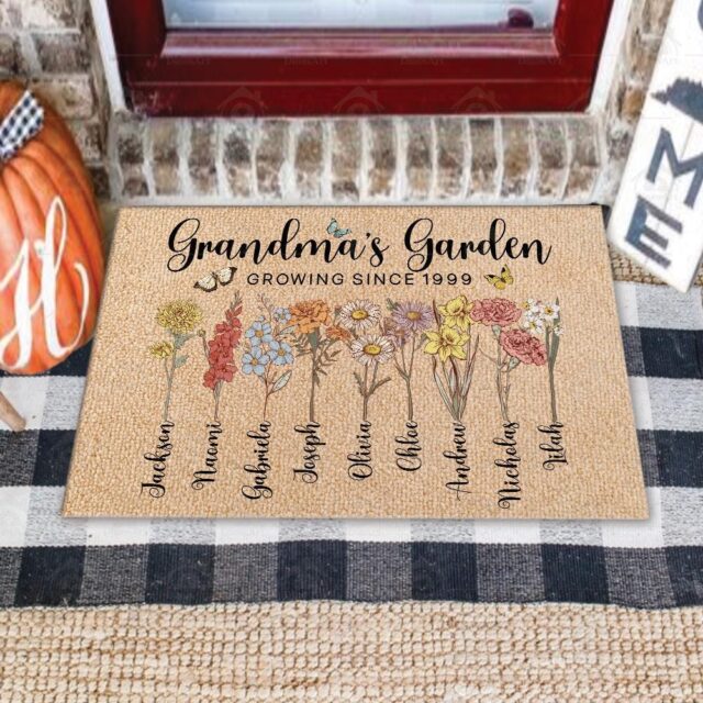 Custom Grandma’s Garden Doormat – Personalized Birth Month Flowers Doormat, Grandma & Grandkids Gift
