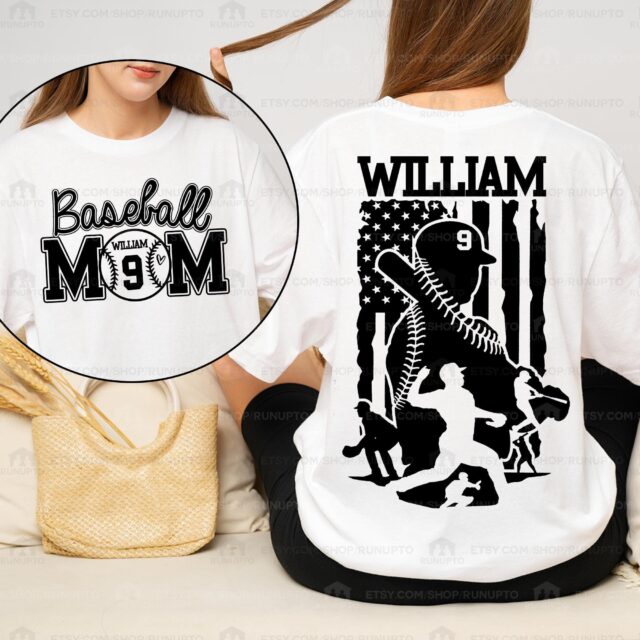 Personalized Baseball Mom Shirt – Custom Name & Number Sports Tee