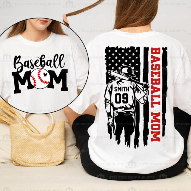 Custom Baseball Mom Shirt – Personalized Name & Number Tee