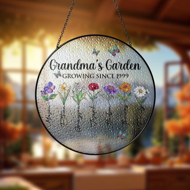 Grandma’s Garden Birth Month Flower Stained Glass Suncatcher