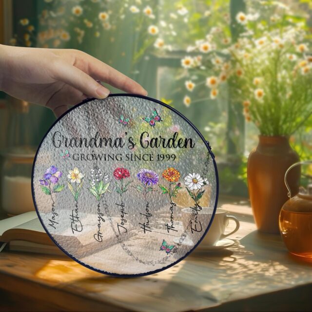 Grandma’s Garden Birth Month Flower Stained Glass Suncatcher