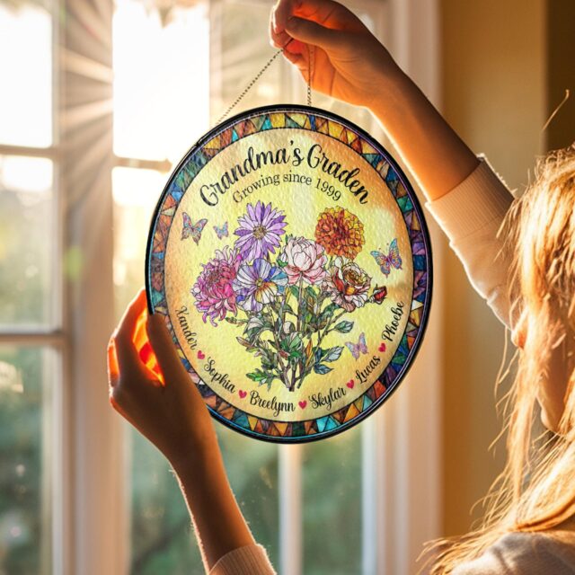 Custom Grandma’s Garden Suncatcher with Birth Month Flowers & Grandkids’ Names