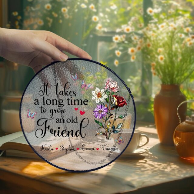 Personalized Birth Flower Stained Glass Suncatcher Friendship Gift