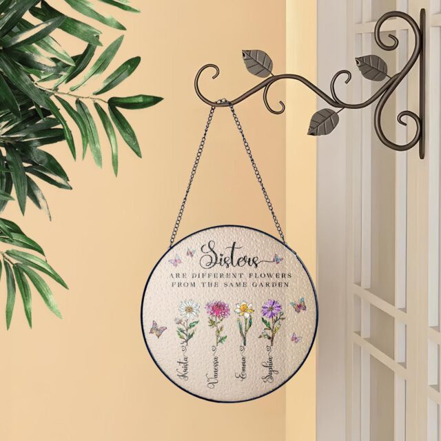 Personalized Sister Birth Flower Stained Glass Suncatcher – Sisters Are Different Flowers, Birthday Gift