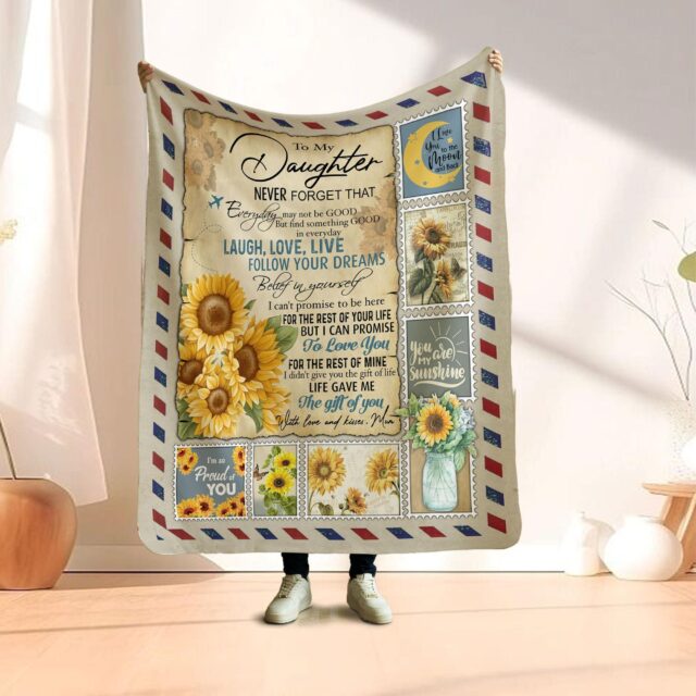 To My Daughter Blanket Sunflower Family Gift from Mom