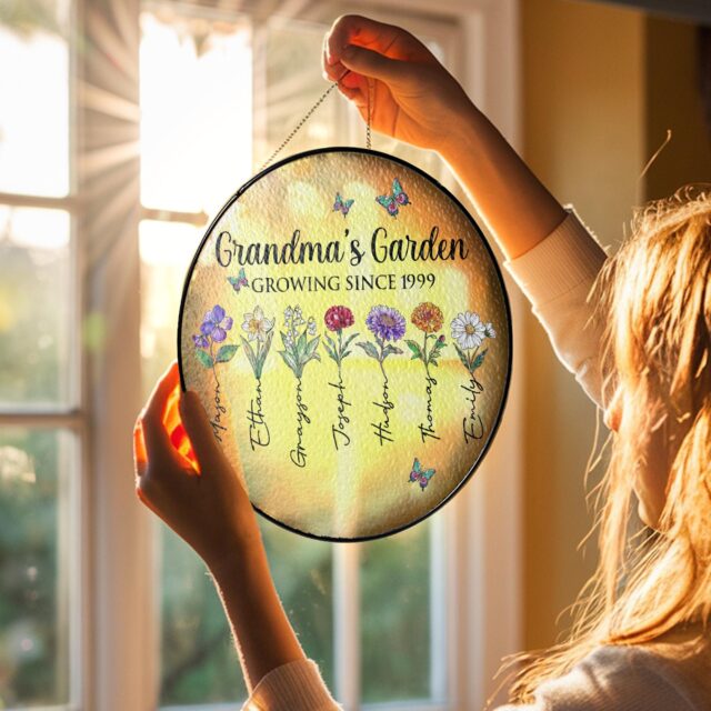 Grandma’s Garden Birth Month Flower Stained Glass Suncatcher