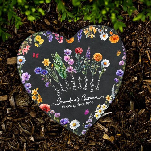 Personalized Grandma’s Garden Stone with Birth Month Flowers & Grandkid Names