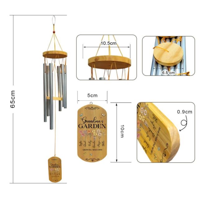 Personalized Grandma Wind Chimes – Custom Birth Month Flowers Gift for Mother’s Day