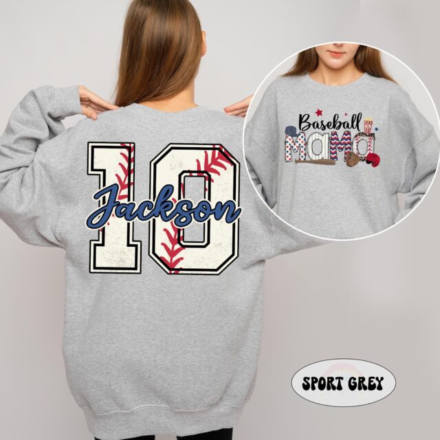 Custom Baseball Mom Sweatshirt – Personalized Game Day Shirt & Name/Number