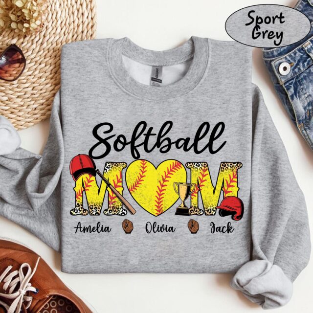 Custom Softball Mom Shirt Personalized Nana Sports Tee with Kid’s Name