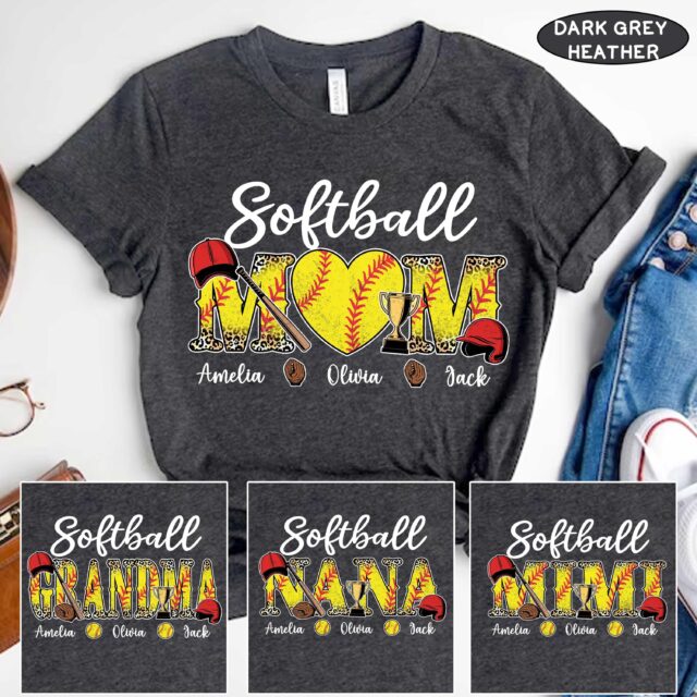 Custom Softball Mom Shirt Personalized Nana Sports Tee with Kid’s Name