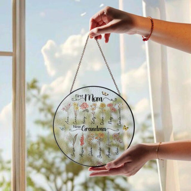 Personalized Birth Month Flower Garden Suncatcher Stained Glass