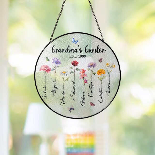 Personalized Birth Month Flowers Suncatcher – Custom Grandma’s Garden Gift