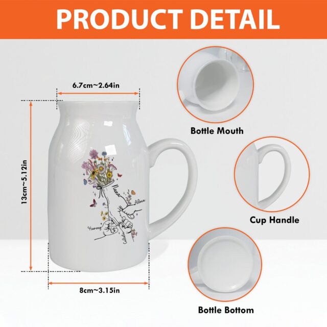 Personalized Nana Flower Kid Ceramic Vase – Custom Grandma & Mom Gift