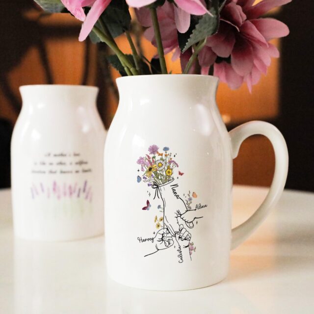 Personalized Nana Flower Kid Ceramic Vase – Custom Grandma & Mom Gift