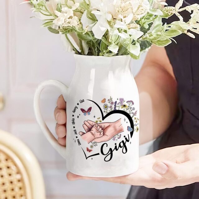 Personalized Gigi Flower Vase – Kid Hands Mom Grandma Vase, Mother’s Day Gift