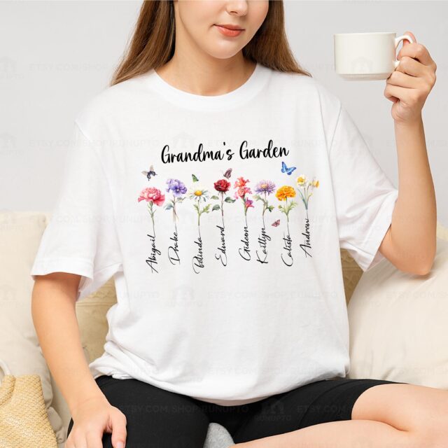 Custom Grandma’s Garden Shirt – Personalized Birth Month Flower Tee for Grandmother