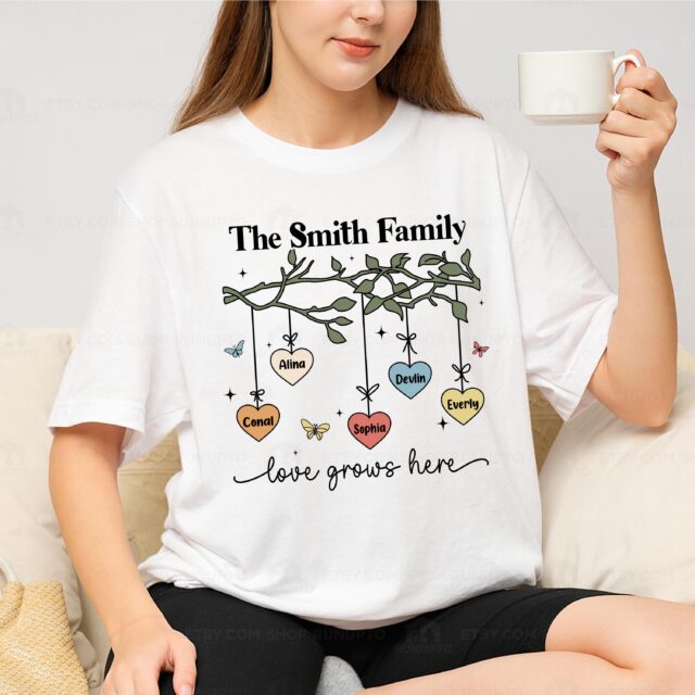 Custom Family Tree Shirt – Love Grows Here Sweatshirt, Personalized Family Name Tee