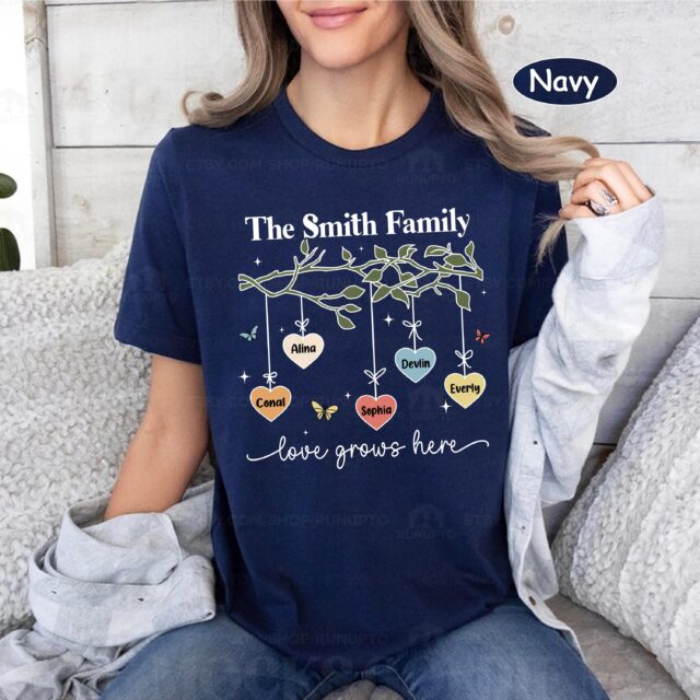 Custom Family Tree Shirt – Love Grows Here Sweatshirt, Personalized Family Name Tee