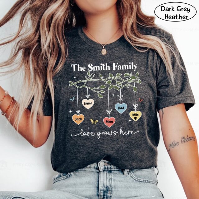 Custom Family Tree Shirt – Love Grows Here Sweatshirt, Personalized Family Name Tee